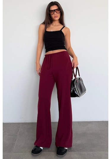 Bordo Geniş Paça Barrel Fit Eşofman Altı Mg2646 Bordo