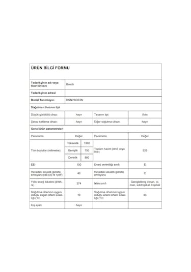 Bosch KGN76CIE0N 526 LT No-Frost Kombi Tipi Buzdolabı