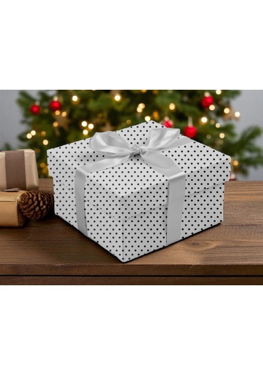 Siyah Puantiyeli Beyaz Ambalaj Kağıdı Seti, 10 Rulo Kağıt 70x100c