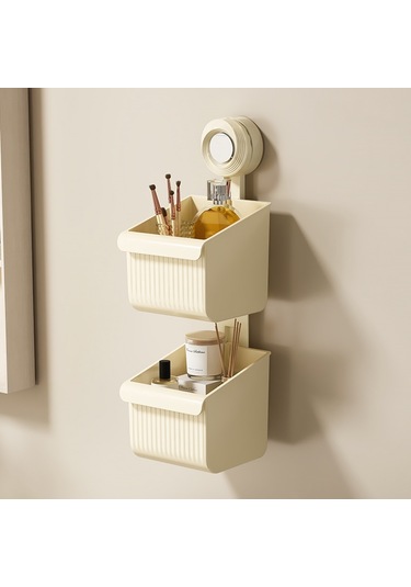 Sones Vakumlu Duvara Monte Banyo Rafı Drenaj Çıkarılabilir Depolama Rafı Asılı Sepet, Stil: 2 Katmanlı Küçük Krem Diğer