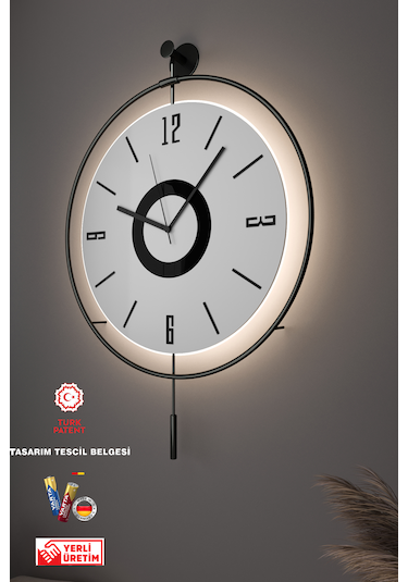 MetaQuartz Aksesuar Orta Boy 38 x 58 CM Black Fred Kristal Led Modern Dekoratif Duvar Saati Siyah