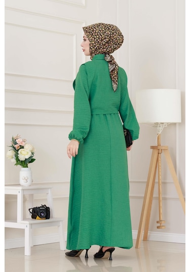Yanları Bağlamalı Elbiseli Takım-yeşil-5025 Yeşil