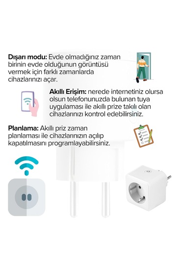 Telefon Kontrollü Akıllı Priz Wi-fi Destekli Akım Korumalı Priz