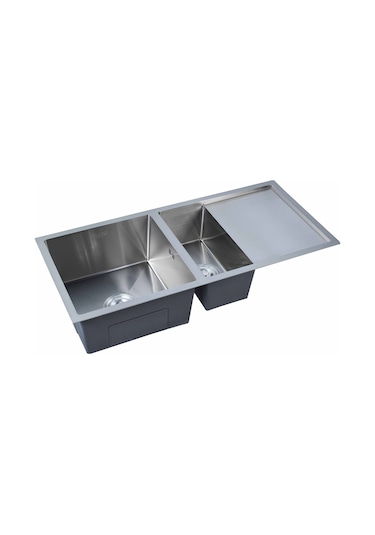 Özlem Serisi %100 Krom 95x45 İki Göz Paslanmaz Mutfak Eviyesi, Mutfak Lavabosu Sifon Dahil Silver