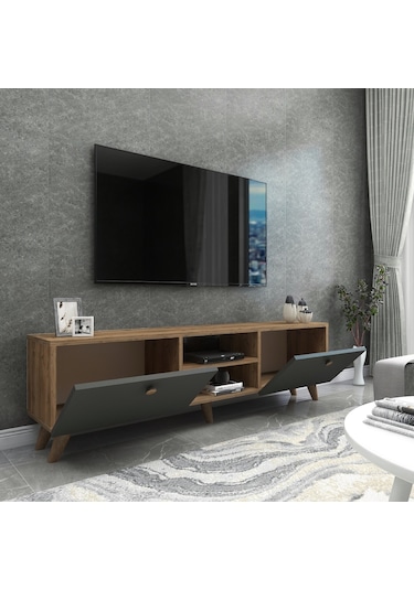 Dekorosso Veco Tv Ünitesi Ayaklı Ceviz-Antrasit
