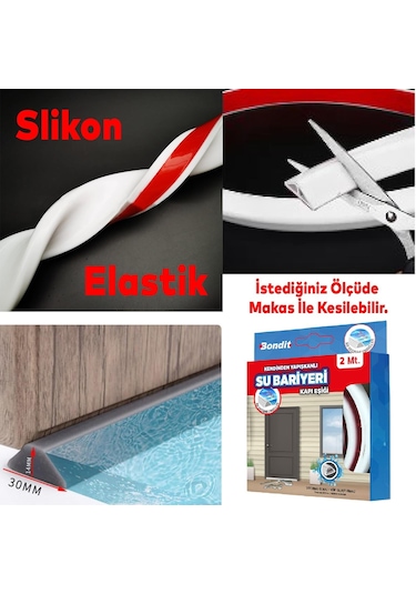 Bondit Su Bariyeri Kapı Altı Sızdırmaz Su Tutucu Yapışkanlı Slikon Bant Bandı 2 Metre Bnd01020015