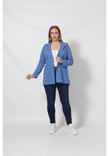 B029m Kapüşonlu Delikli Mevsimlik Ceket Mavi 001