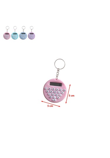 Pembe Yuvarlak Mini 8 Haneli Hesap Makinesi Anahtarlık 1 Adet Ebat: 5 CM x 5 CM