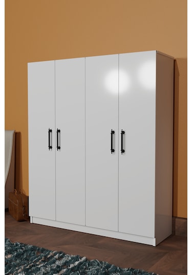 Ae-1054 Arena Beyaz Gardırop 4 Kapaklı 2 Askılıklı, 6 Raflı Do...