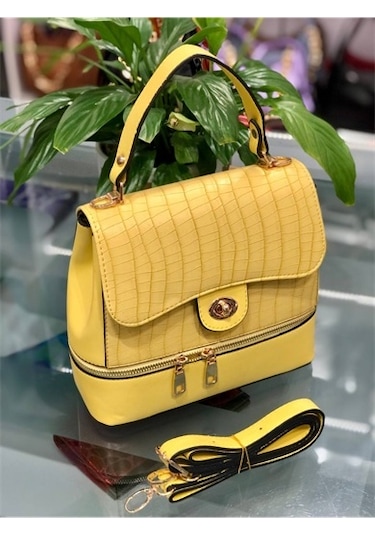 Sentt Damarlı Alttan Fermuarlı Düğmeli Çanta Sarı