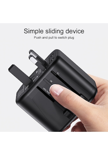 Usams Us-cc173 T55 12w Evrensel Çoklu Fişli Seyahat Şarj Cihazı Siyah