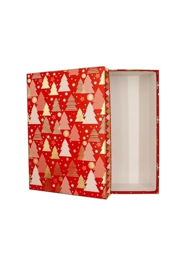 Kırmızı Noel Temalı Kapaklı Hediye Kutusu - 27x19x7 Cm