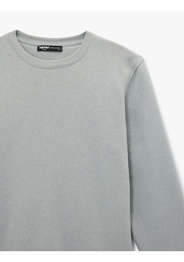 Koton Pamuklu Uzun Kollu Şardonlu Bisiklet Yaka Erkek Basic Sweatshirt Gri 6wam70017mk