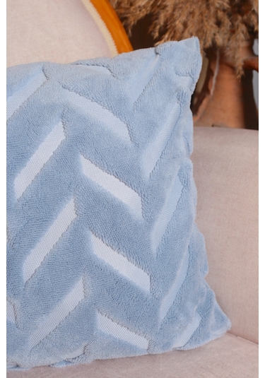 Chevron Welsoft Jakarlı Dekoratif Kırlent Kılıfı 43x43 Cm - Ztchevron Mavi
