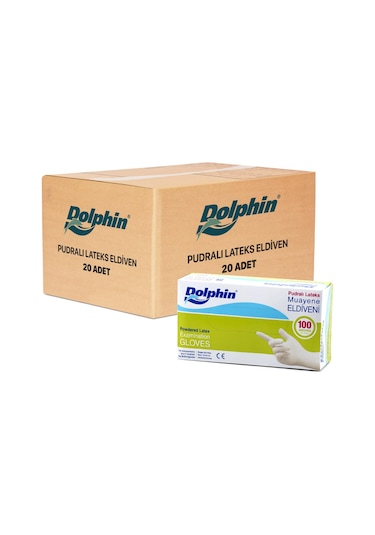Dolphın Lateks Pudralı Eldiven (M) Orta - 20 Paket (2000 Adet)