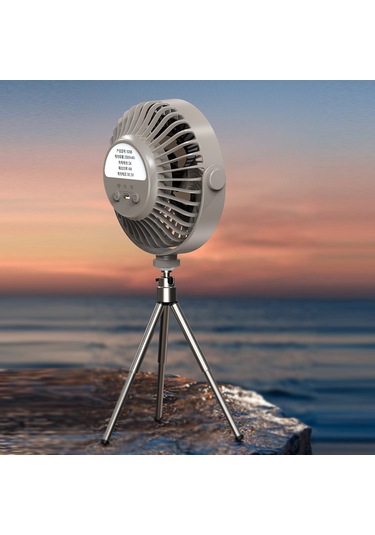 Hangfox Kamp Fani Tripodlu Usb İle Çalışır 360 Döner 3 Hızlı Işık Fonksiyonlu Asılabilir Dış Mekan Fanı Gri