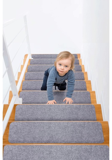 Halifleks Yapışkan Tabanlı Merdiven Basamak Paspası Rip Halı Kaymaz Tabanlı - Gri Null