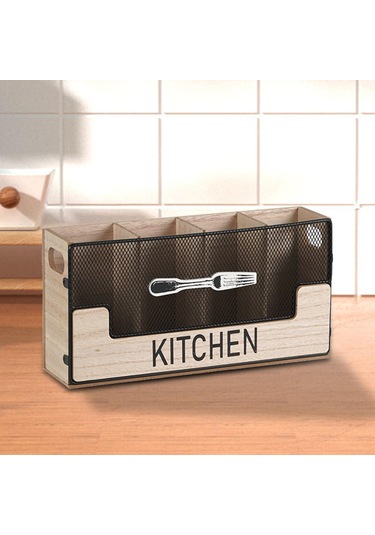 Suntek Mutfak Tezgahı Alet Tutucu Kaşık Çatal Düzenleyici Ahşap Rengi