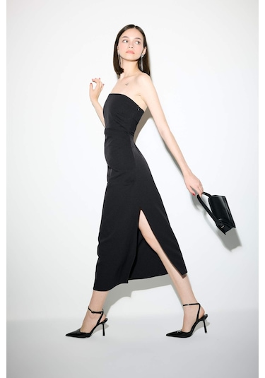 DeFacto Bodycon Straplez Siyah Midi Abiye Elbise D0985AX24SMBK81 DeFacto Bodycon Straplez Siyah Midi Abiye Elbise D0985AX24SMBK81