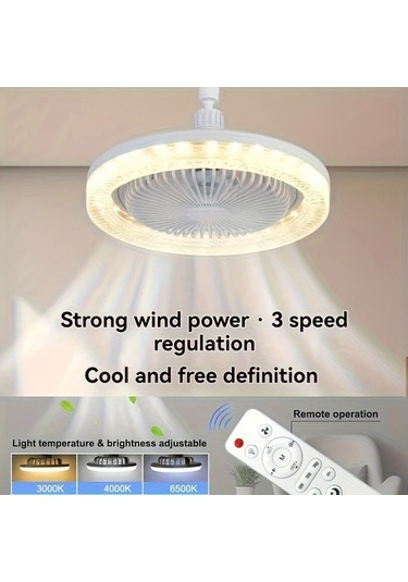 Xuweiwei Beyaz E27 Uzaktan Kumandali Led Tavan Fanli Lamba 3 Hiz 3 Renk 17 Mod E27 E26