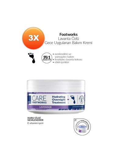 Footworks Lavanta Özlü Gece Uygulanan Bakım Kremi 150ml Üçlü Paket
