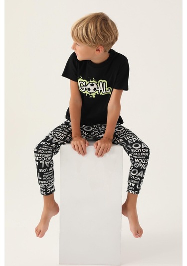 Roly Poly 3344 Goal Erkek Çocuk Pijama Takımı Siyah