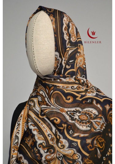 Etnik Desenli Pamuklu Şal 70x190 Cm Lacivert