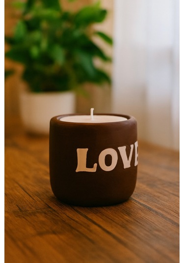 Dekoratif Kokulu Mum Love Kahverengi