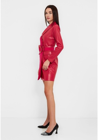 MODATALİKA Kadın Tasarım Suni Deri Kemerli Kısa Elbise
