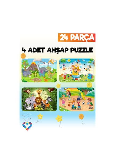 Ahşap Çocuk Puzzle 24 Parça 4 Adet-3