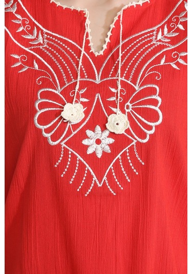 Kısa Kol Şile Bezi Naz Bluz Kırmızı Krmz Kırmızı