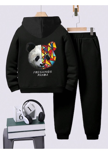 Fyk Kids Panda Baskılı Eşofman Takımı Siyah
