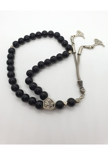 Sertifikalı Orijinal Doğal Taş Parlak Oniks Taşı 8mm Tesbih