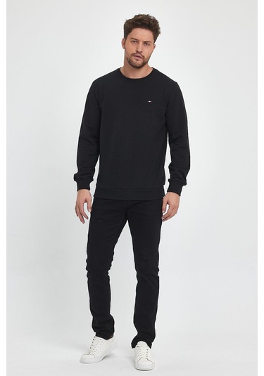 MMetalic Erkek Siyah Bisiklet Yaka Nakış Detaylı Regular Fit Sweatshirt 001