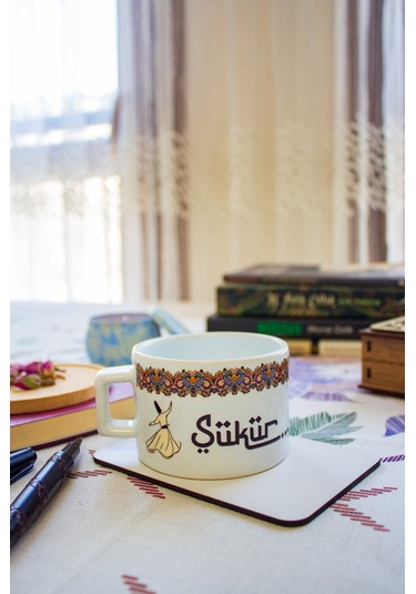 Şükür Kare Kulplu Seramik Beyaz Bardak