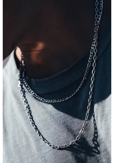 Figaro Model Erkek Paslanmaz Çelik Zincir Kolye İnce 4 Mm Eck06k