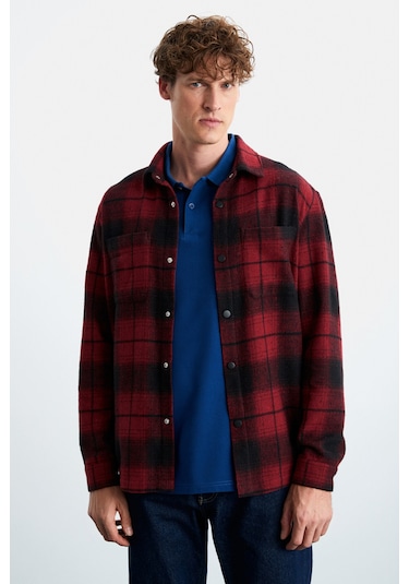 Sagan  Erkek Pamuk-polyester Gömlek Yaka Relaxed Oduncu Bordo Gömlek