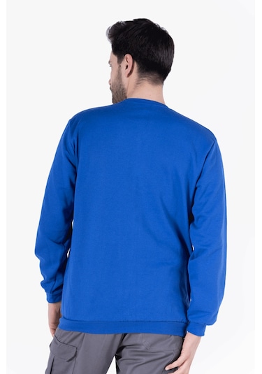 2 İplik Bisiklet Yaka Sweatshirt Saks Mavi