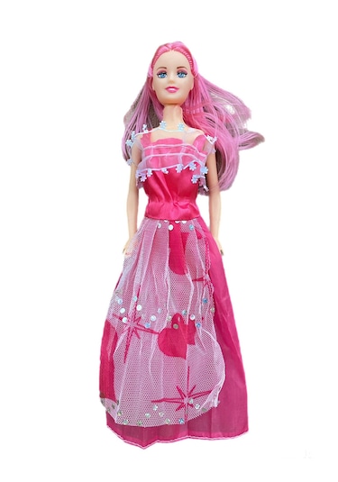 Pembe Saçlı Elbiseli Manken Tekli Bebek 25 Cm 25 Cm Elbiseli