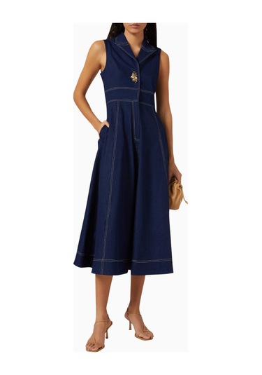 Notebook Eliana Denim Dress, Modern Kesim Ve Altın Detaylı Elbise Mavi
