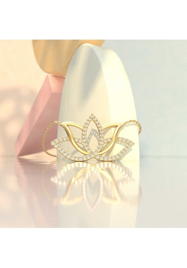 İndigo Takı Taşlı Lotus Çiçeği Altın Kaplama Gümüş Kolye