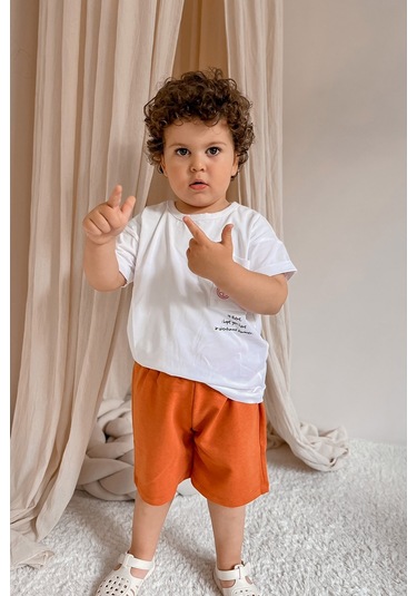 Babywom Unisex Oversize Yazlık Şortlu Basic Takım- Kiremit