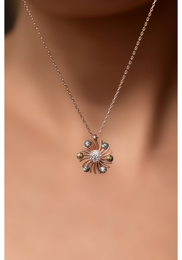 925 Ayar Gümüş Rose Kaplama Dorika Toplu Dönen Şans Pervanesi Kolye