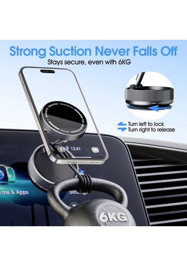 Teltree K10a Siyah Manyetik Araç Tutucu - 360 Dönebilen, Vakum Emici, Katlanabilir, Magsafe Uyumlu, Çok Senaryoda El-işsiz Kullanım Siyah