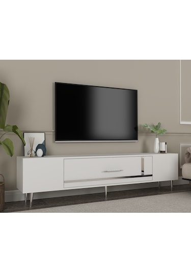 Şuşa Tv Sehpası Tv Ünitesi 150 Cm Beyaz Gümüş