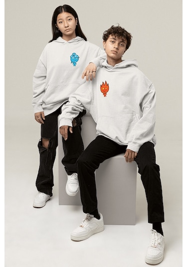 Ateş Ve Su Sevgili/çift/arkadaşlık 2'li Kapşonlu Sweatshirt Seti 001