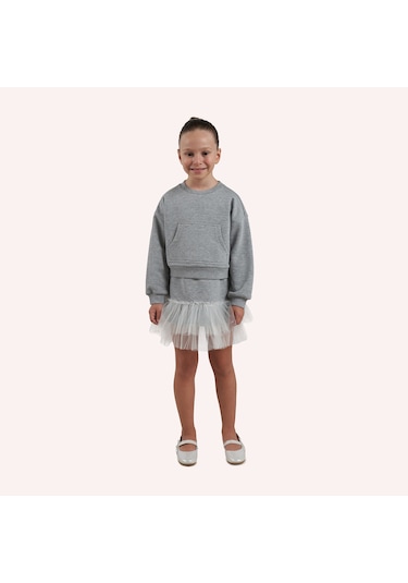 Kız Çocuk Simli Örme Elbise Gri-melanj 2421gk26020-4880 001