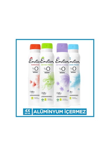 Emotion  Fresh + Floral + Romance + Ocean Kadın Sprey Deodorant 4 x 150 ML