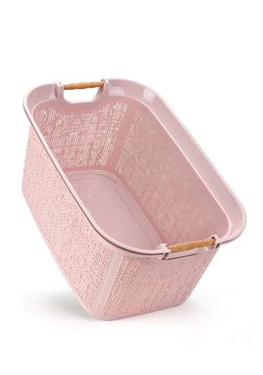 Practical Kulplu Temiz Çamaşır Sepeti & Sele-pembe Pembe