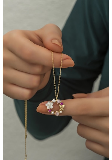 Nereze 925 Ayar Gümüş Manolya Çiçeği Detay Bahar Çiçeği Kolye